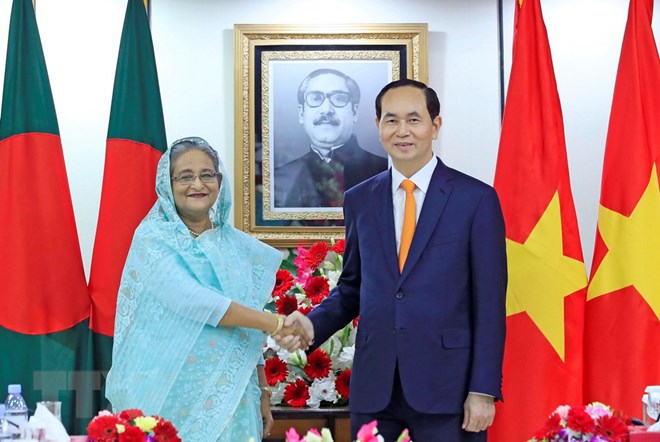 Chủ tịch nước Trần Đại Quang hội đàm với Thủ tướng Bangladesh Chủ tịch nước Trần Đại Quang gặp và hội đàm với Thủ tướng Cộng hòa Nhân dân Bangladesh Sheikh Hasina. (Ảnh: Nhan Sáng/TTXVN)