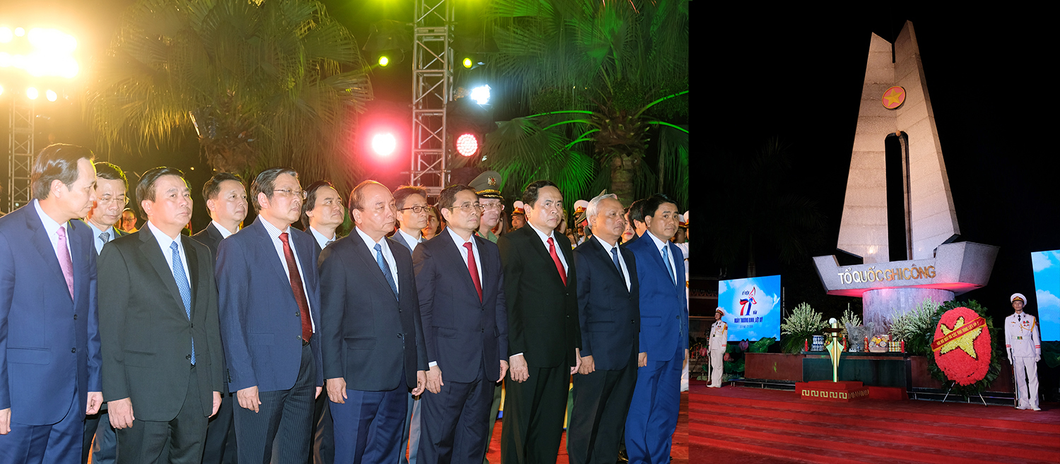Lãnh đạo Đảng, Nhà nước dâng hoa kính viếng các Anh hùng liệt sĩ tại Nghĩa trang Liệt sĩ Sơn Tây. Ảnh: VGP/Quang Hiếu