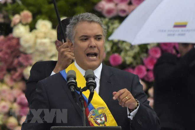 Tổng thống Colombia Ivan Duque tại lễ tuyên thệ nhậm chức ở Bogota ngày 7-8-2018. (Ảnh: AFP/TTXVN)