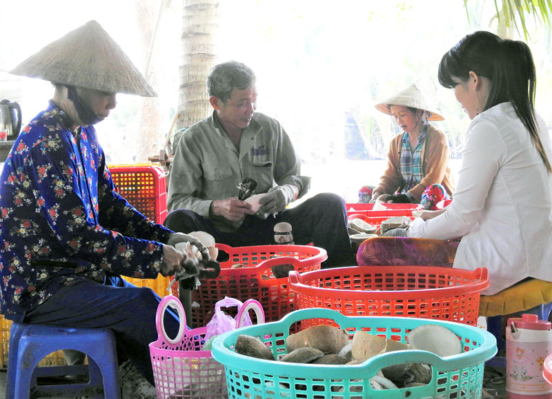 Các cơ sở sơ chế dừa góp phần giải quyết việc làm cho lao động tại địa phương.