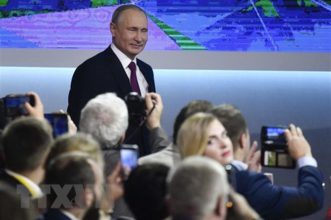 Tổng thống Nga Vladimir Putin trong cuộc họp báo thường niên tại Moskva ngày 20-12-2018. Nguồn: AFP/TTXVN