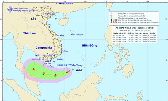Áp thấp nhiệt đới xuất hiện trên biển Đông Đường đi và vị trí của áp thấp nhiệt đới.