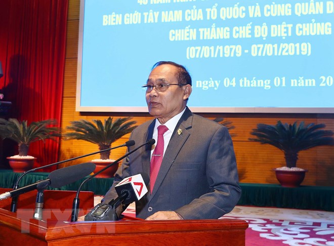 Lễ kỷ niệm 40 năm Ngày chiến thắng chế độ diệt chủng Pol Pot Ông Tep Ngorn, Uỷ viên Ban Thường vụ Trung ương Đảng Nhân dân Campuchia (CPP), Phó chủ tịch Hội đồng quốc gia Mặt trận Đoàn kết và Phát triển Tổ quốc Vương quốc Campuchia, Phó Chủ tịch Thượng viện Campuchia phát biểu. Ảnh: Thống Nhất/TTXVN