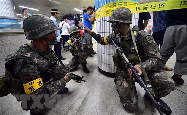 Binh sĩ Hàn Quốc tham gia một cuộc tập trận. Ảnh: AFP/TTXVN