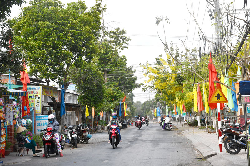 Trang trí cờ hoa chào xã nông thôn mới.