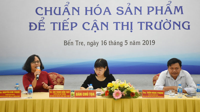 Bà Nguyễn Kim Thanh trao đổi tại hội thảo.