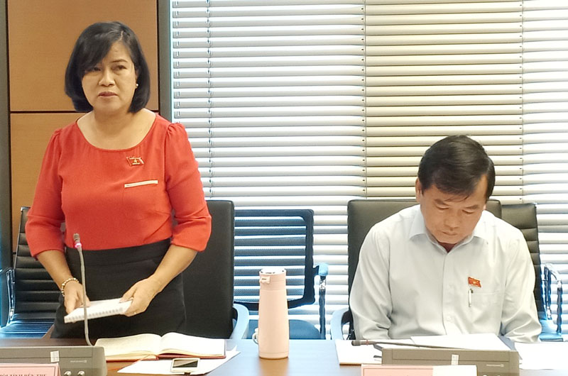 Đại biểu Quốc hội đơn vị tỉnh Bến Tre tham gia thảo luận Luật Lực lượng dự bị động viên Đại biểu Nguyễn Thị Lệ Thủy - Ủy viên thường trực Ủy ban Khoa học, Công nghệ và Môi trường phát biểu tại phiên thảo luận.