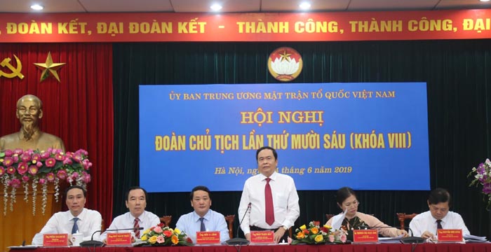 Chủ tịch Ủy ban Trung ương MTTQ Việt Nam Trần Thanh Mẫn phát biểu tại Hội nghị. Ảnh: TH