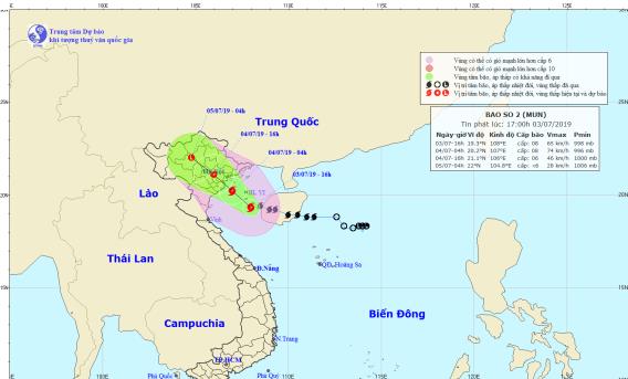 Dự báo vị trí và hướng di chuyển của bão số 2. Nguồn: nchmf.gov.vn