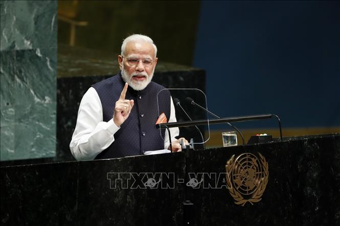 Thủ tướng Ấn Độ Narendra Modi phát biểu tại Khóa họp 74 Đại hội đồng LHQ ở New York (Mỹ) ngày 27-9-2019. Ảnh: THX/TTXVN