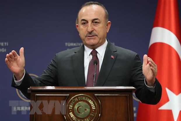 Ngoại trưởng Thổ Nhĩ Kỳ Mevlut Cavusoglu phát biểu tại cuộc họp báo ở Ankara, Thổ Nhĩ Kỳ. (Ảnh: AFP/TTXVN)