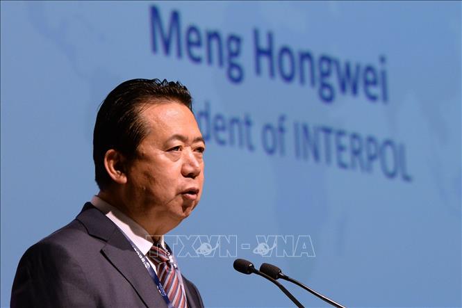 Ông Mạnh Hoành Vĩ phát biểu tại Hội nghị của Interpol ở Singapore ngày 4-7-2017. Ảnh tư liệu: AFP/TTXVN