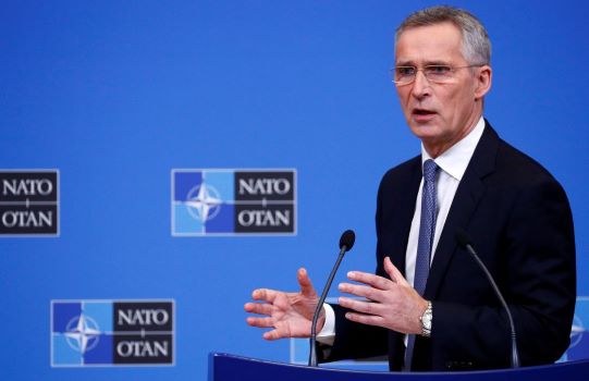 Tổng thư ký NATO Jens Stoltenberg phát biểu trong một cuộc họp báo tại trụ sở Liên minh tại Brussels (Bỉ) hôm 12-2-2020. Ảnh: Reuters