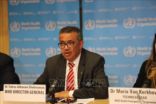 Tổng Giám đốc WHO Tedros Adhanom Ghebreyesus phát biểu tại cuộc họp báo ở Geneva, Thụy Sĩ. Ảnh: THX/TTXVN