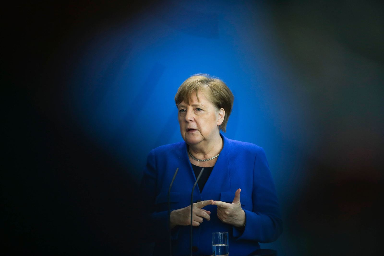 Thủ tướng Merkel trong cuộc họp báo ngày 20-4-2020 tại Berlin. Ảnh: AFP/Getty Images