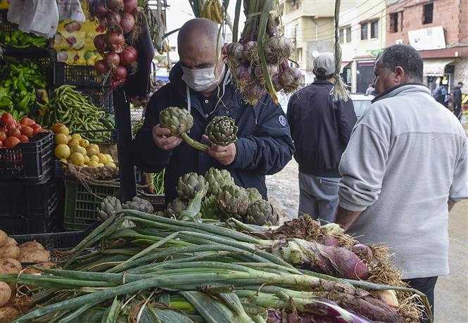  Người dân mua rau củ quả tại một cửa hàng ở Khraicia, Algeria, ngày 25-4-2020. Ảnh: AFP/TTXVN