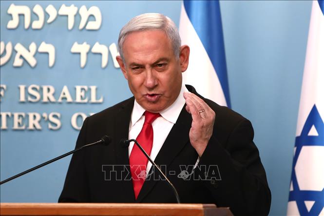 Thủ tướng Israel Benjamin Netanyahu phát biểu tại cuộc họp ở Jerusalem ngày 14-4-2020, bàn các biện pháp đối phó với dịch COVID-19. Ảnh: AFP/TTXVN