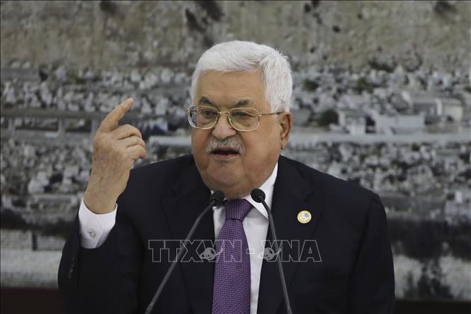 Tổng thống Palestine Mahmoud Abbas phát biểu tại một cuộc họp ở thành phố Ramallah, Bờ Tây. Ảnh: AFP/TTXVN