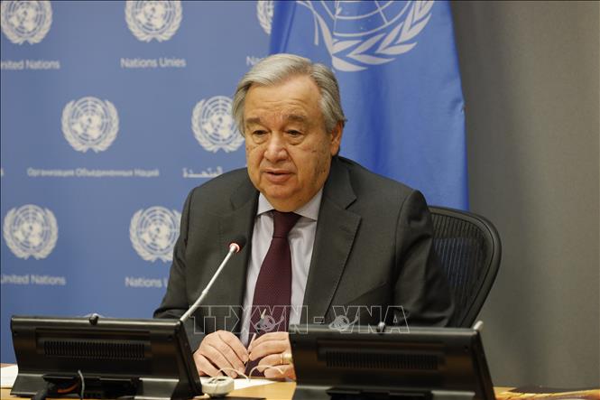Các nước thành viên WHO nêu bật vai trò của đoàn kết chống dịch COVID-19 Tổng Thư ký LHQ Antonio Guterres. Ảnh: THX/TTXVN