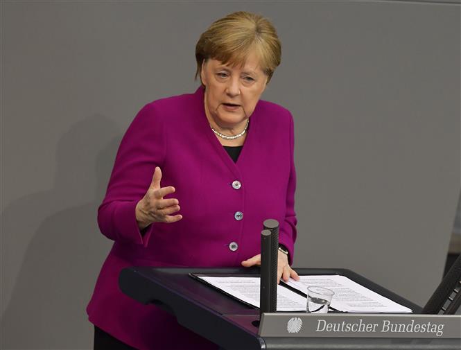  Thủ tướng Đức Angela Merkel phát biểu tại Berlin, Đức. Ảnh: AFP/TTXVN