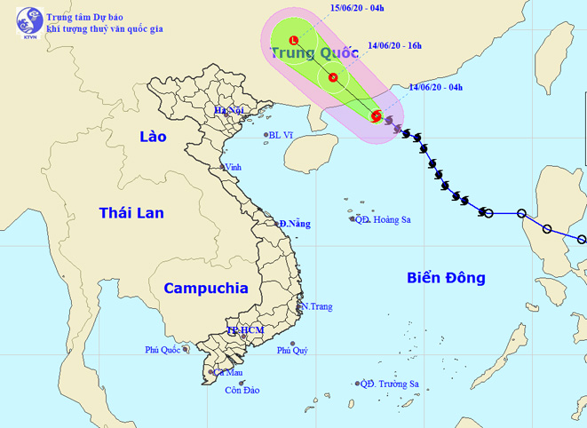 Vị trí và đường đi của bão số 1. Nguồn: NCHMF