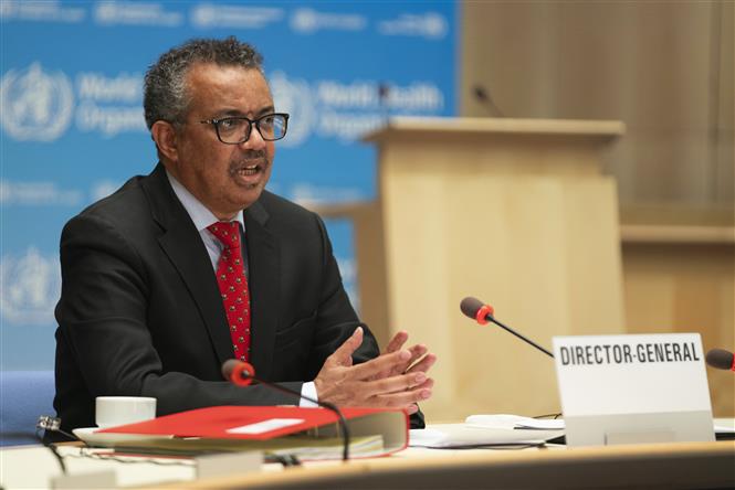 Tổng Giám đốc Tổ chức Y tế Thế giới (WHO) Tedros Adhanom Ghebreyesus phát biểu tại Geneva, Thụy Sĩ. Ảnh: AFP/TTXVN