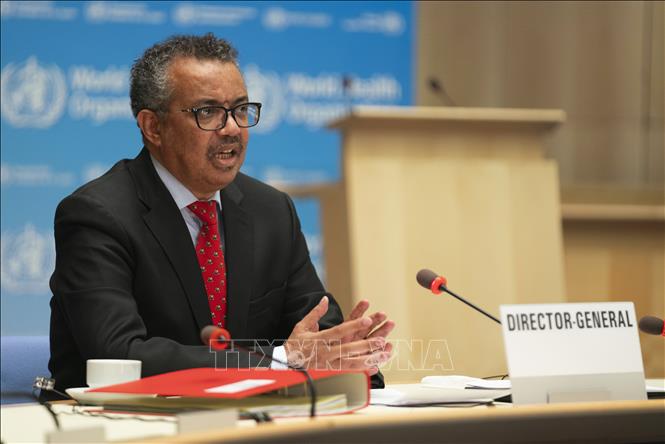 Tổng giám đốc WHO Tedros Adhanom Ghebreyesus phát biểu tại một hội nghị trực tuyến ở Geneva, Thụy Sĩ ngày 22-5-2020. Ảnh: AFP/TTXVN