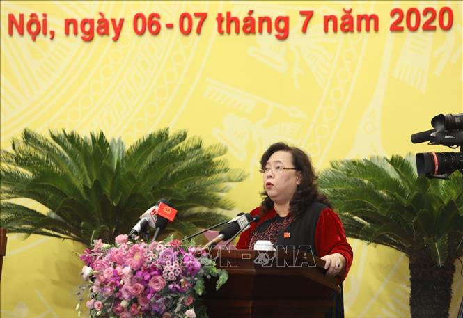 Chủ tịch HĐND thành phố Hà Nội Nguyễn Thị Bích Ngọc phát biểu khai mạc. Ảnh: Văn Điệp/TTXVN