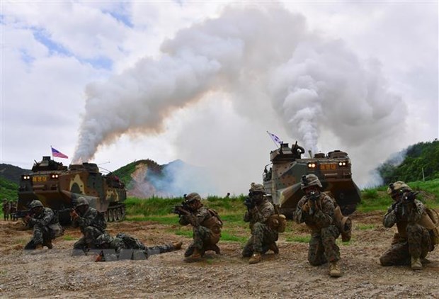 Quân đội Hàn Quốc trong cuộc tập trận ở thành phố cảng Pohang. Nguồn: AFP/TTXVN