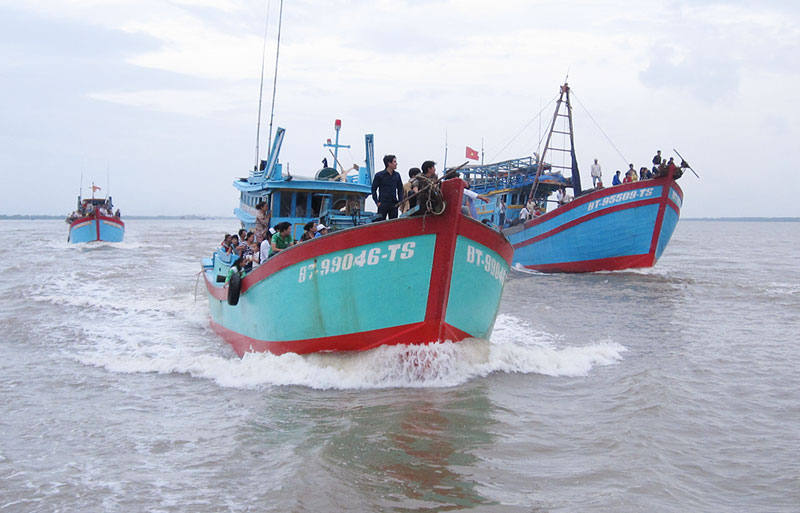 Đoàn tàu đánh bắt xa bờ huyện Bình Đại. Ảnh: Đ. Chính