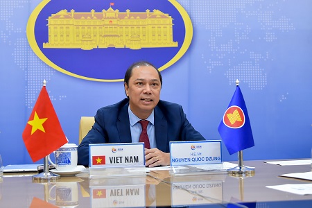 Đối thoại trực tuyến ASEAN-Mỹ lần thứ 33 Thứ trưởng Nguyễn Quốc Dũng dự đối thoại - Ảnh: BNG