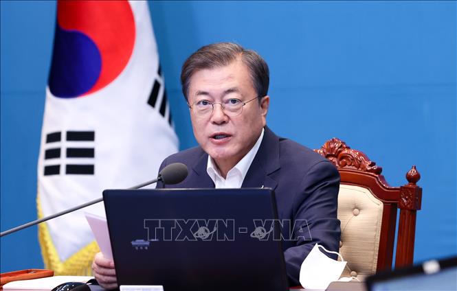 Tổng thống Hàn Quốc Moon Jae-in phát biểu tại Seoul. Ảnh: YONHAP/TTXVN