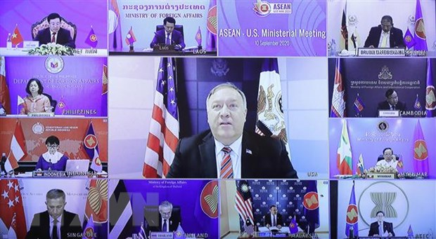 Ngoại trưởng Hoa Kỳ Mike Pompeo phát biểu tại Hội nghị Bộ trưởng Ngoại giao ASEAN - Hoa Kỳ. Ảnh: Lâm Khánh/TTXVN