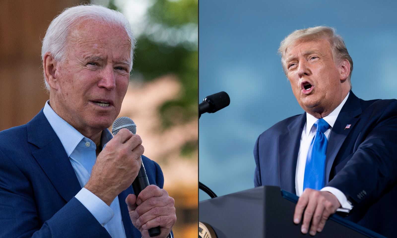 Bầu cử Mỹ: Hai ứng cử viên Donald Trump và Joe Biden bắt đầu cuộc tranh luận trực tiếp đầu tiên Ứng cử viên Tổng thống Mỹ của đảng Dân chủ Joe Biden (trái) và Tổng thống Mỹ Donald Trump (phải). Ảnh: AFP/TTXVN