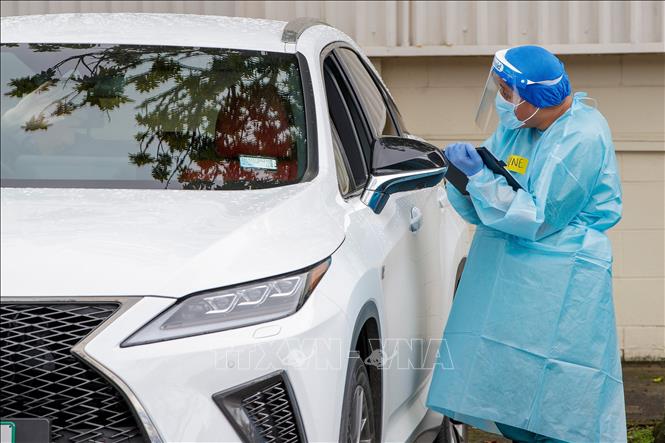 Thế giới vượt 40 triệu ca bệnh Nhân viên y tế lấy mẫu dịch xét nghiệm COVID-19 cho người dân tại Auckland, New Zealand ngày 12-8-2020. Ảnh: AFP/TTXVN