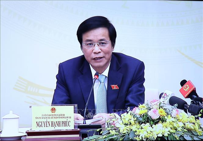 Phiên họp thứ nhất Văn phòng Hội đồng bầu cử quốc gia Tổng Thư ký, Chủ nhiệm Văn phòng Quốc hội Nguyễn Hạnh Phúc. Ảnh: Trọng Đức/TTXVN