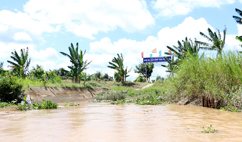 Một phần đất bãi bồi, ven sông cồn Phú Bình, xã Vĩnh Bình, huyện Chợ Lách được cho nhà đầu tư thuê làm khu du lịch và nuôi cá.