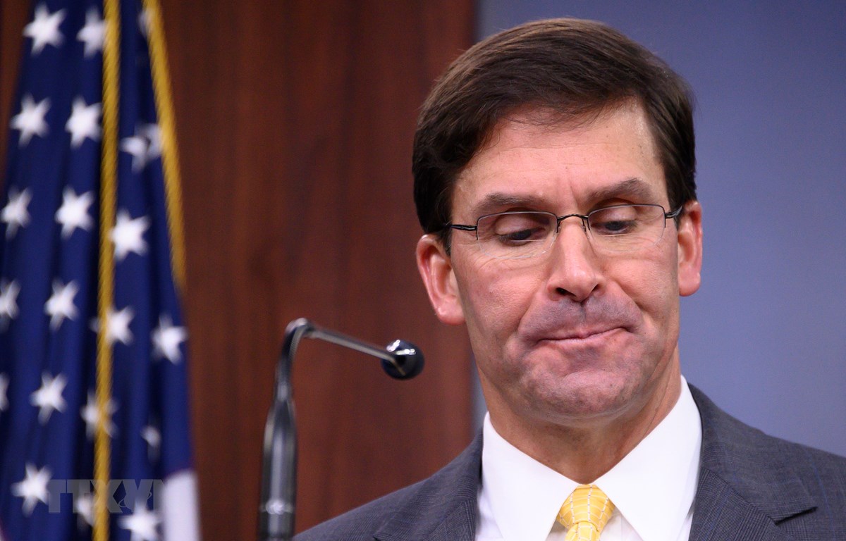 Bộ trưởng Quốc phòng Mỹ Mark Esper trong cuộc họp báo tại Washington DC., ngày 28-8-2019. (Ảnh: AFP/TTXVN)