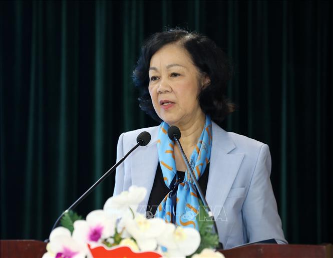 Đồng chí Nguyễn Anh Tuấn được bầu làm Bí thư thứ Nhất Trung ương Đoàn Trưởng Ban Dân vận Trung ương Trương Thị Mai phát biểu chỉ đạo hội nghị. Ảnh: Văn Điệp/TTXVN