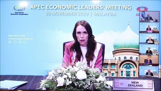 Bà Jacinda Ardern, Thủ tướng New Zealand, nước đăng cai hội nghị APEC lần thứ 28, phát biểu. Ảnh: Thống Nhất/TTXVN