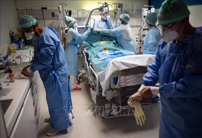 Nhân viên y tế điều trị cho bệnh nhân mắc COVID-19 tại một bệnh viện ở Toulouse, Pháp ngày 16-11. Ảnh: AFP/TTXVN