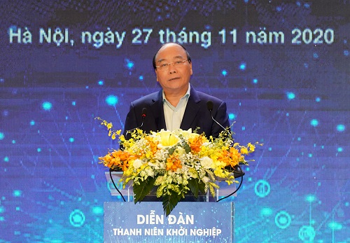 Thủ tướng Nguyễn Xuân Phúc phát biểu tại Diễn đàn Thanh niên khởi nghiệp 2020. Ảnh: VGP/Quang Hiếu