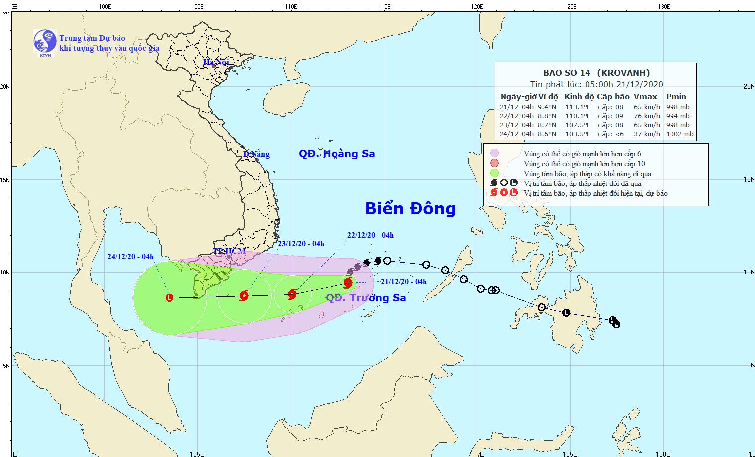 Bão số 14 di chuyển theo hướng Tây Tây Nam và có khả năng mạnh thêm So đồ đường đi và vị trí cơn bão.