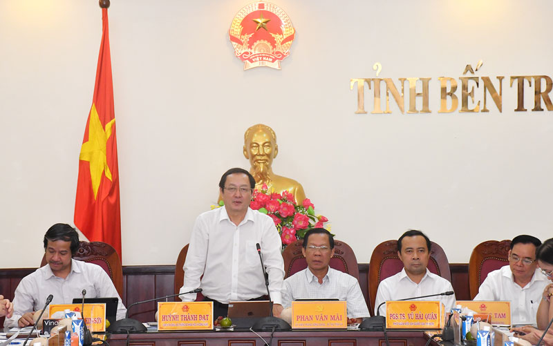 Bộ trưởng Bộ Khoa học và Công nghệ làm việc tại Bến Tre Bộ trưởng Bộ KH&CN Huỳnh Thành Đạt phát biểu tại buổi làm việc.