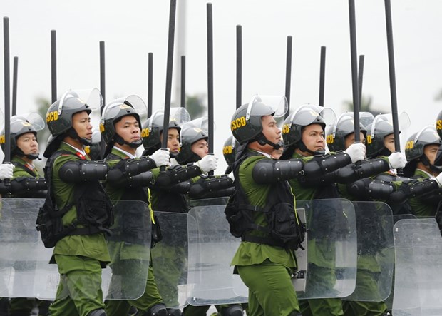 Những kết quả ấn tượng của công tác công an năm 2020 Lực lượng Cảnh sát cơ động tại Lễ xuất quân và diễn tập phương án bảo vệ Đại hội Đảng. Ảnh: Doãn Tấn/TTXVN