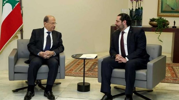 Tổng thống Liban Michel Aoun (trái) và tân Thủ tướng Saad Hariri. (Nguồn: syriacpress)