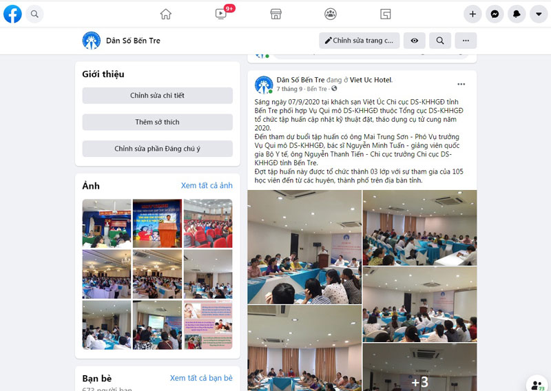 Mở rộng truyền thông dân số và phát triển qua mạng xã hội Facebook Một số hoạt động truyền thông của trang Facebook Dân số Bến Tre. Ảnh: CTV