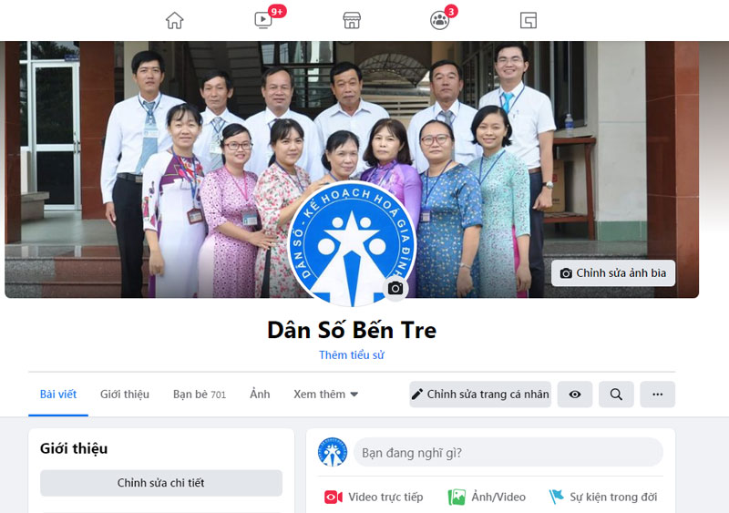 Mở rộng truyền thông dân số và phát triển qua mạng xã hội Facebook Trang bìa của Facebook Dân số Bến Tre. Ảnh: CTV