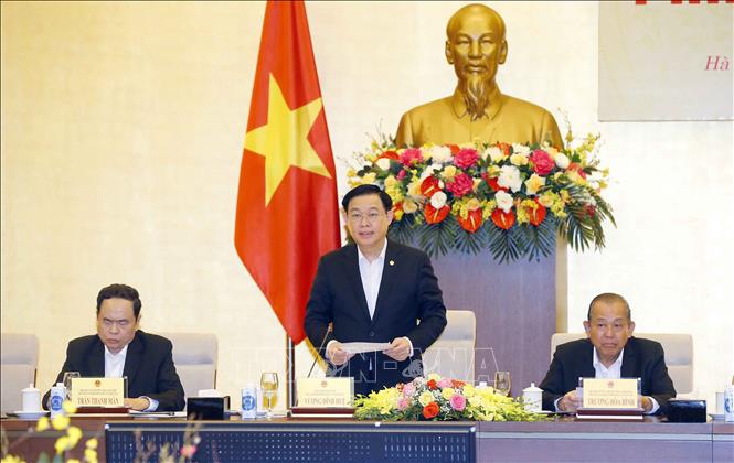 Chủ tịch Quốc hội Vương Đình Huệ chủ trì Phiên họp thứ 5 Hội đồng bầu cử quốc gia Chủ tịch Quốc hội Vương Đình Huệ, Chủ tịch Hội đồng bầu cử quốc gia, phát biểu. Ảnh: Doãn Tấn/TTXVN