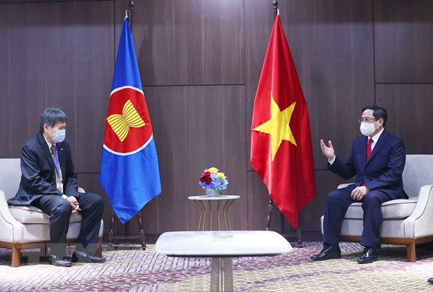 Thủ tướng đánh giá cao sự hợp tác của Tổng Thư ký ASEAN với Việt Nam Thủ tướng Phạm Minh Chính hội kiến Tổng Thư ký ASEAN Lim Jock Hoi. (Ảnh: Dương Giang/TTXVN)